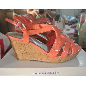 Dressbarn Peach / Coral Wedge Sandals Heels